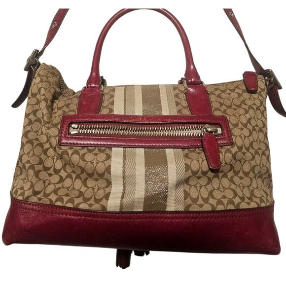 COACH LEGACY Red/Khaki Jacquard Signature Stripe Molly Two way Satchel 21154 - Picture 4 of 13